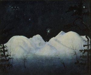 Vinternätter i bergen (olja på duk) av Harald Oscar Sohlberg