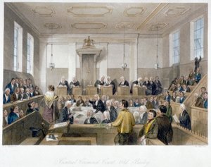 Inuti Central Criminal Court, Old Bailey, med en domstol i session, City of London, 1840