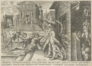 Rahab låter spionerna fly genom fönstret The History of Joshua (serietitel)
