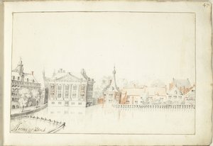 Utsikt över byggnaderna på Hofvijver, Haag av Harmen ter Borch (signed by artist)