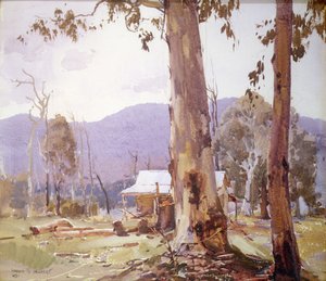 Nybyggarens hem i Kiewa Valley, Victoria av Harold Brocklebank Herbert