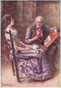 Caleb Plummer and his Blind Daughter, illustration för "Character Sketches from Dickens" sammanställd av B.W. Matz av Harold Copping