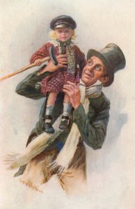 Illustration för A Christmas Carol av Charles Dickens (färg litho) av Harold Copping