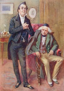 Mr Pecksniff och Old Martin Chuzzlewit, illustration för "Character Sketches from Dickens" sammanställd av B.W. Matz av Harold Copping