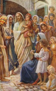 Nya testamentet: De små barnen (färglitografi) av Harold Copping