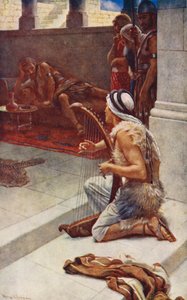 Gamla testamentet: Musikern David (färglitografi) av Harold Copping