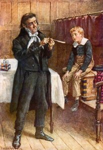 Wackford Squeers and the New Pupil (litho i färg) av Harold Copping