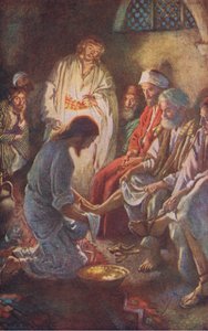 Washing the disciples feet, illustration från Harold Copping Pictures: The Crown Series, ca 1920-talet av Harold Copping