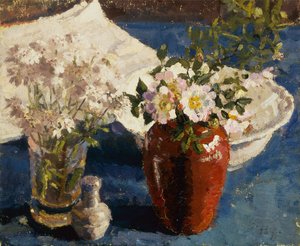 Stilleben med blommor i en vas av Harold Gilman