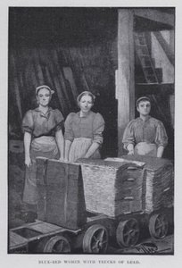 Kvinnor med blå säng med lastbilar av bly (s/v foto) av Harold Hume Piffard