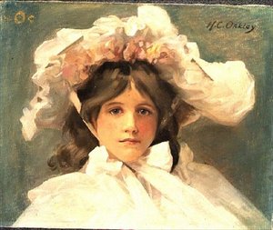 Girl in an Edwardian Bonnet (olja på duk)