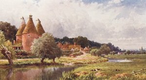Hop-Kiln, nära Farnham (färglitografi)