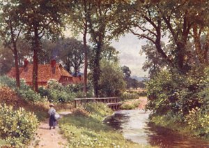 The Bourne, Chobham (färglitografi) av Harold Sutton Palmer
