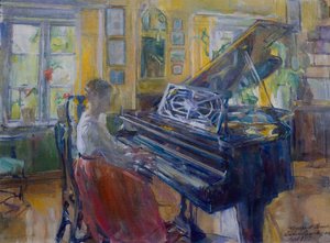 Musik, interiör från Loiten prästgård av Harriet Backer