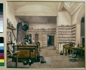 Michael Faraday i arbete i sitt laboratorium i Royal Institute