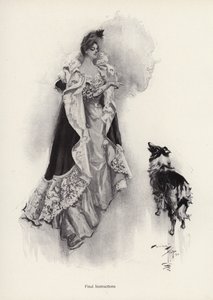 En ung kvinna som går ut på kvällen och ber sin hund att lyda instruktioner (litho) av Harrison Fisher