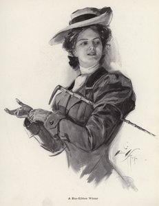 Blått band vinnare hästkvinna (litho) av Harrison Fisher