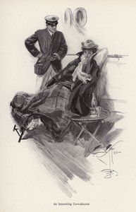 Kapten ombord på ett fartyg som pratar med en konvalescent kvinna (litho) av Harrison Fisher