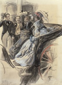 Carriage Ride, 1904 (wc, gouache och penna på kartong) av Harrison Fisher