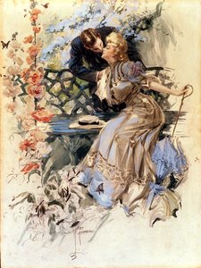 Förlovningsdagar, 1906 (wc på papper) av Harrison Fisher