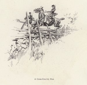 Man och kvinna till häst under en terränglöpning (litho) av Harrison Fisher
