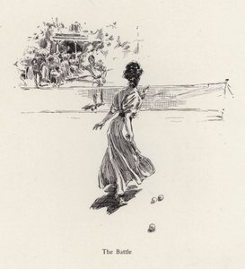 Man och kvinna spelar tennis (litho) av Harrison Fisher