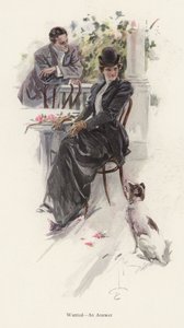 Man väntar på svar från en ung kvinna (färg litho) av Harrison Fisher