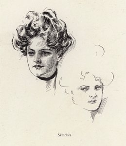 Pennskisser av en ung kvinna (litho) av Harrison Fisher