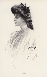 Porträtt av en kvinna vid namn Marcia (litho) av Harrison Fisher