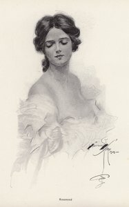 Porträtt av en kvinna vid namn Rosamond (litho) av Harrison Fisher