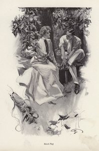 Romantiskt par som tar en paus från sitt golfspel (litho) av Harrison Fisher