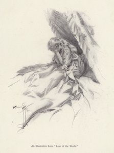 Rosamond English, en karaktär från Rose of the World, en roman av Egerton Castle (litho) av Harrison Fisher