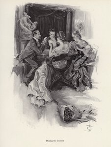 Två par som spelar kort på en kvällsfest (litho) av Harrison Fisher