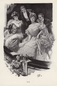Två kvinnor i en låda på teatern i konkurrens med varandra om manlig uppmärksamhet (litho) av Harrison Fisher