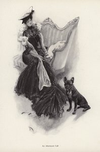 Kvinna som ringer ett samtal på eftermiddagen (litho) av Harrison Fisher