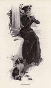 Ung kvinna och hennes hund väntar på att rida (litho) av Harrison Fisher