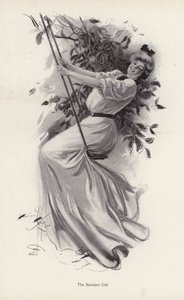 Ung kvinna på en gunga (litho) av Harrison Fisher