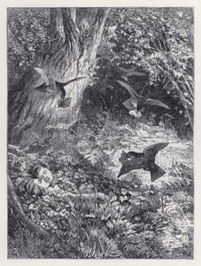 Barnen i skogen (gravyr) av Harrison William Weir