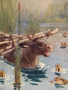 Aesops fabler: Åsnan och grodorna (färglitografi)