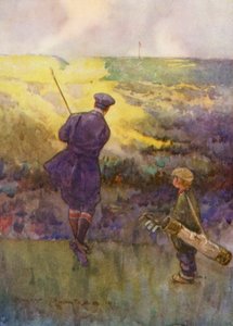 Golfbanor: Deal, spelar på "Sandy Parlour" (färglitografi)