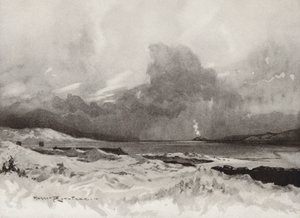 Golfbanor: Harlech, vy över fjärde hålet (litografi)