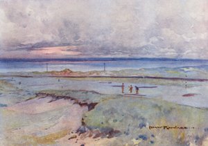 Golfbanor: Muirfield, den fjärde och fjortonde greenen (färglitografi)