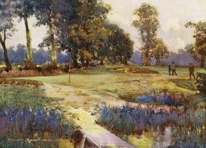 Golfbanor: Romford, den sjätte greenen (färglitografi)