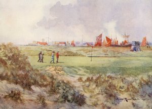 Golfbanor: Rye, den femtonde greenen (färglitografi)