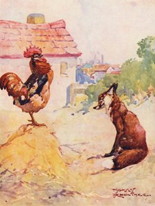 Räven och hanen (färg litho)