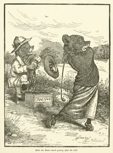 Björnar spelar golf (färg litho)