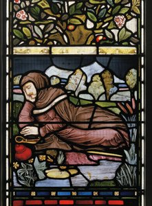Poeten Langland Asleep, Piers Ploughman, 1873 (målat glas) av Harry Burrow