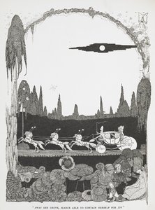 "Bort hon körde, knappt att hålla sig själv av glädje." Illustration till berättelsen Askungen eller den lilla glastoffeln