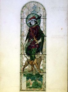 Design för ett enkelt ljust fönster med figuren St. Hubert av Harry Clarke