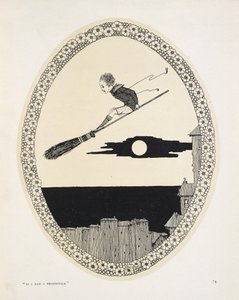 "Om jag hade en kvast". Illustration till en dikt av Patrick R. Chalmers. En pojke på en kvast av Harry Clarke